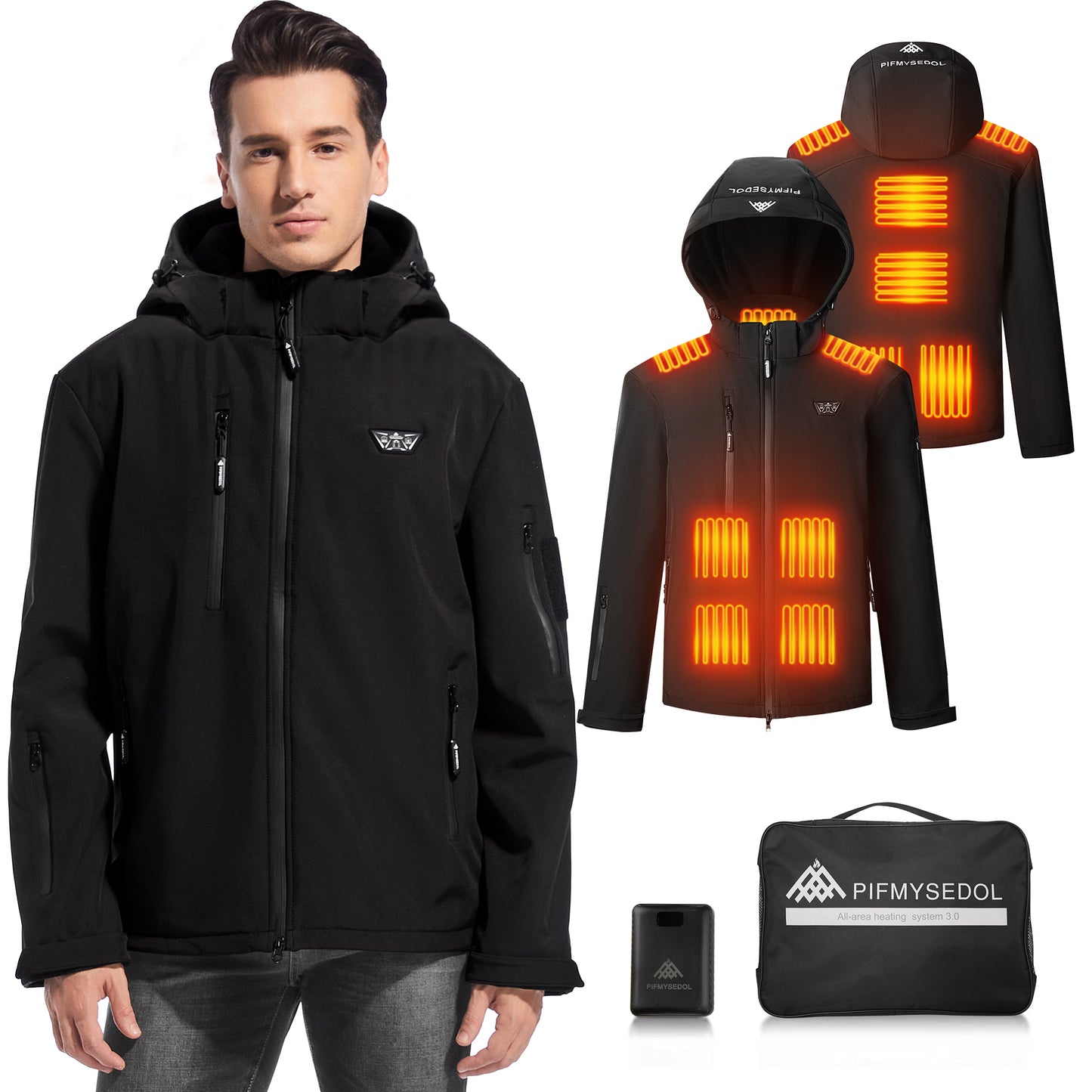 PIFMYSEDOL Men's Heated Hoodie Jacket with Battery Pack Black