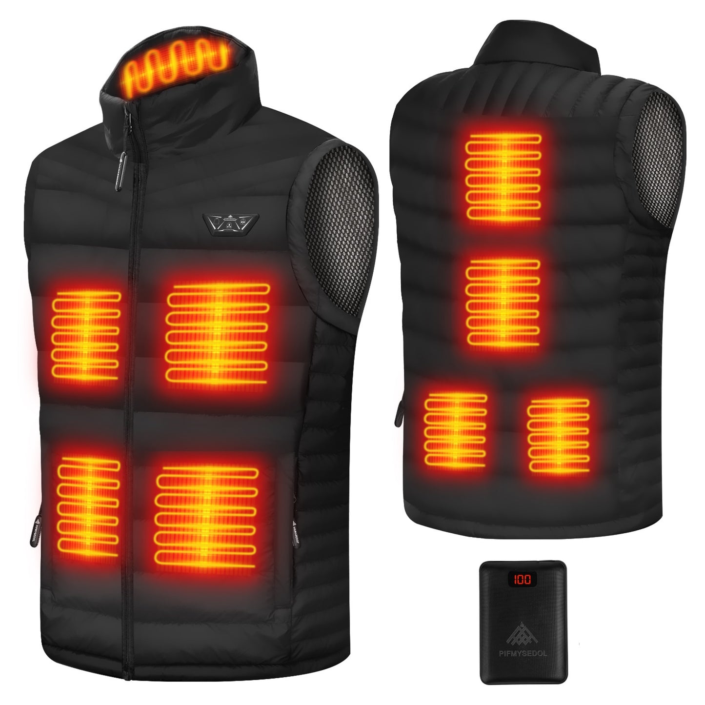 PIFMYSEDOL Men's Heated Vest with Retractable Heating 9 Heating Panels Black