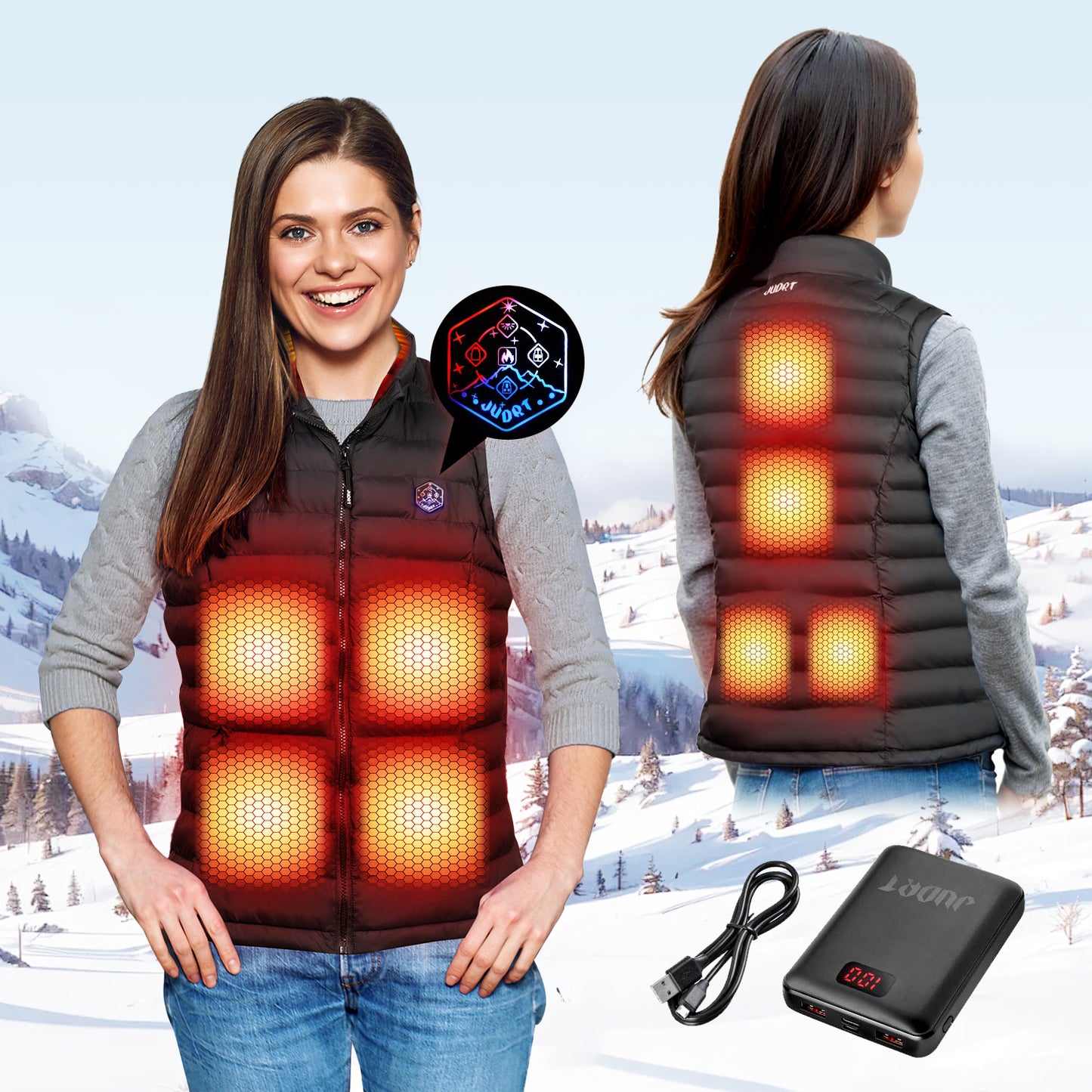 JUDRT Women's Lightweight Heated Vest with Battery Pack Heating Vests Black