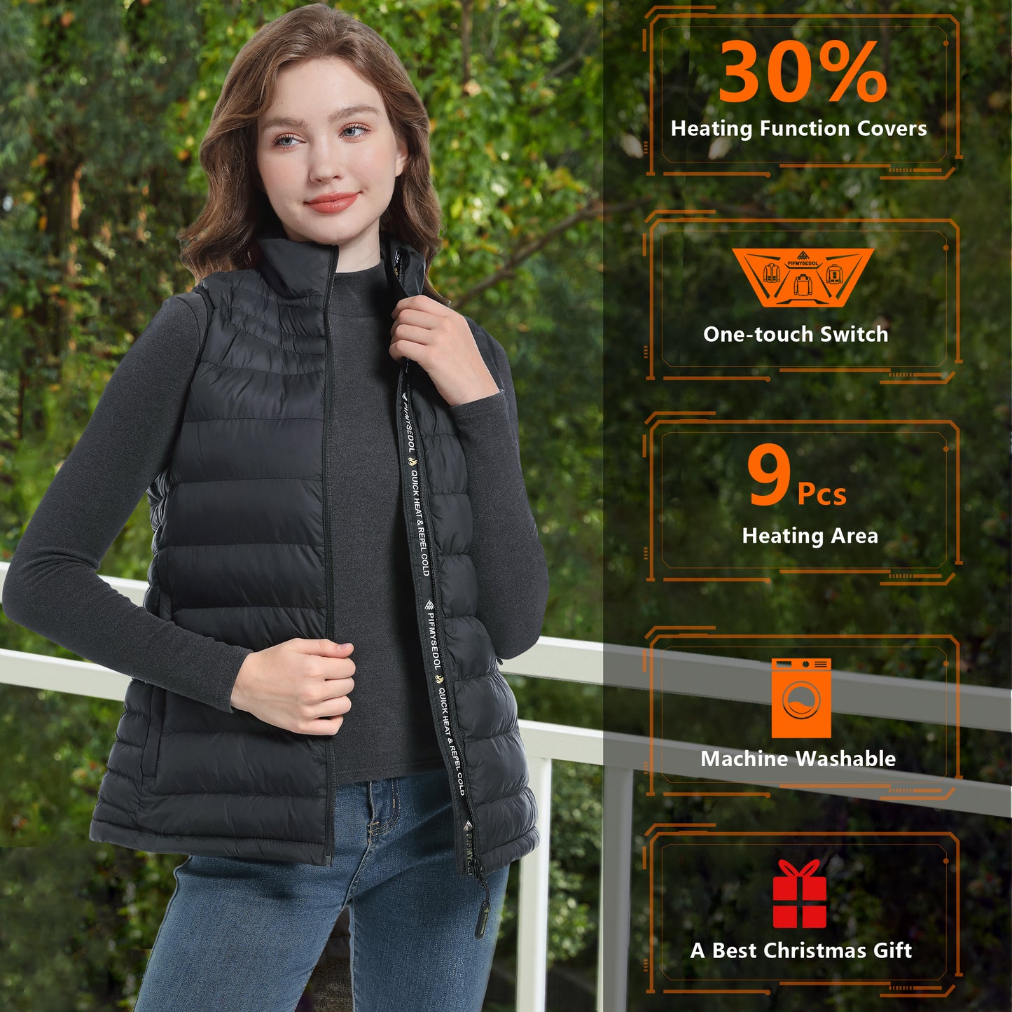 PIFMYSEDOL Black Heated Vest Lightweight for Women with Battery Pack