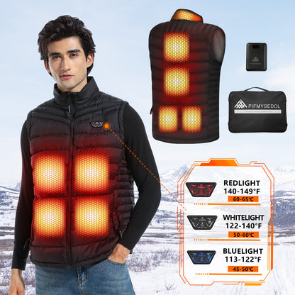 PIFMYSEDOL Men's Heated Vest with Retractable Heating 9 Heating Panels Black