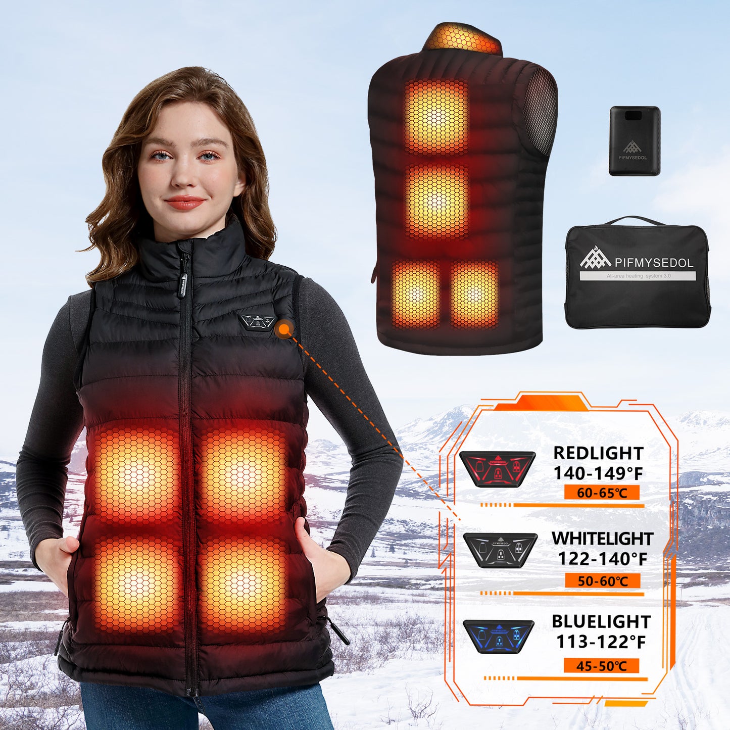 PIFMYSEDOL Black Heated Vest Lightweight for Women with Battery Pack