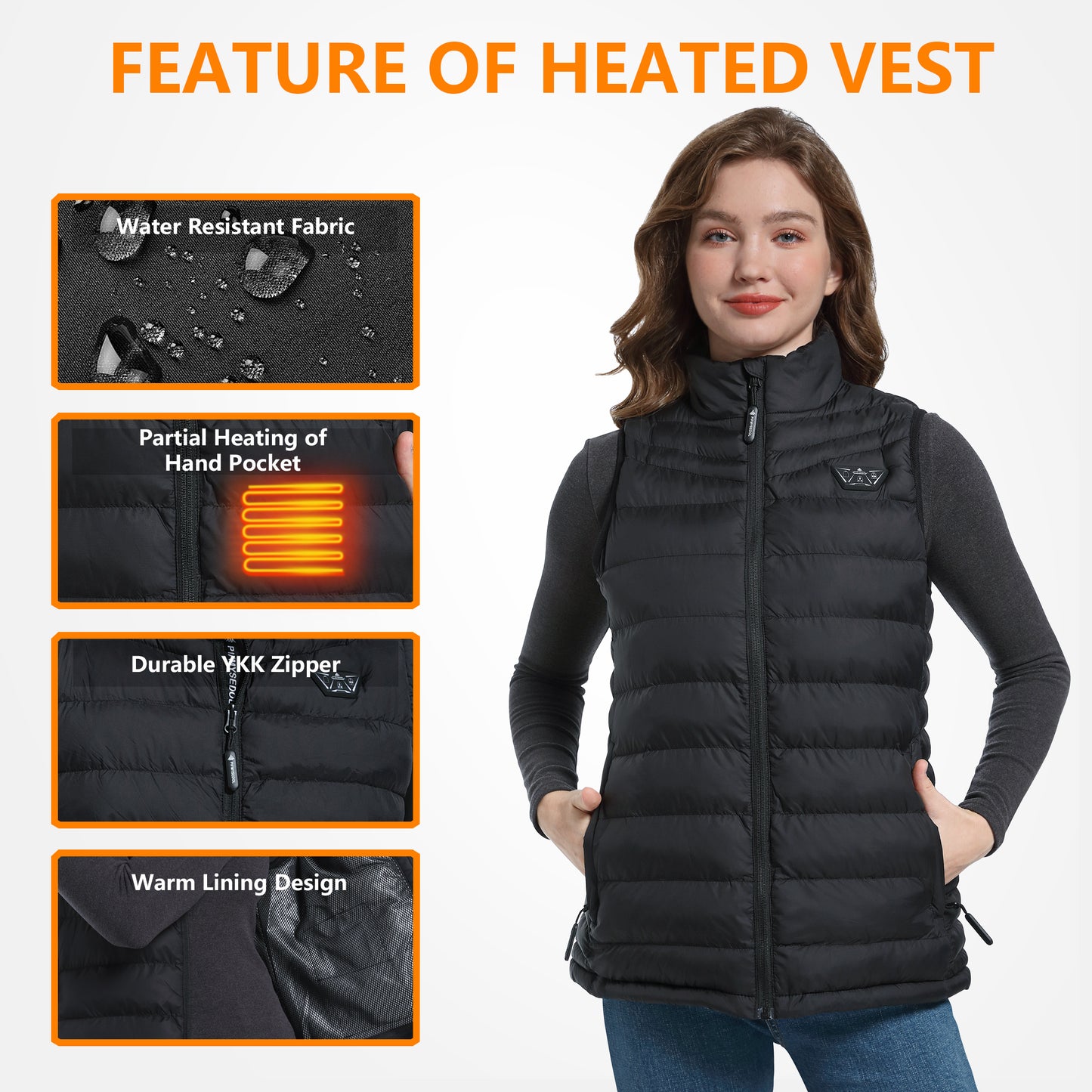 PIFMYSEDOL Black Heated Vest Lightweight for Women with Battery Pack