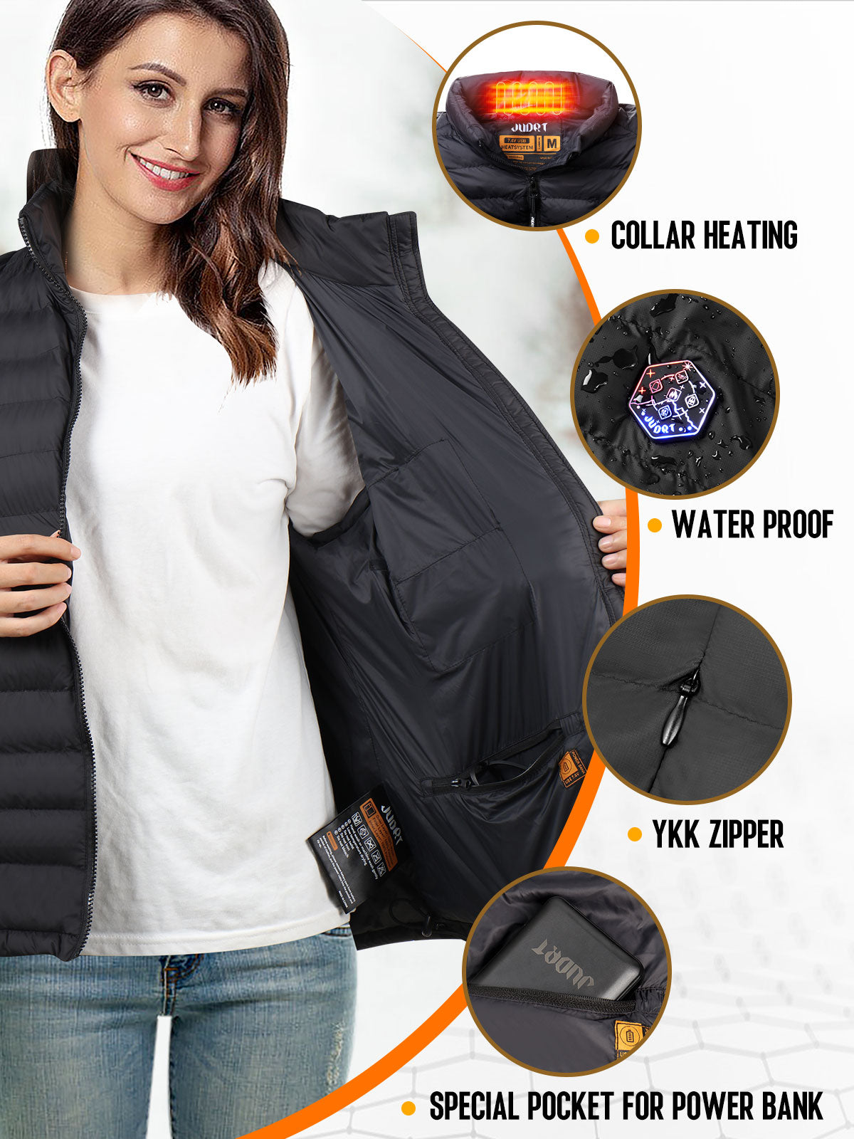 JUDRT Women's Lightweight Heated Vest with Battery Pack Heating Vests Black